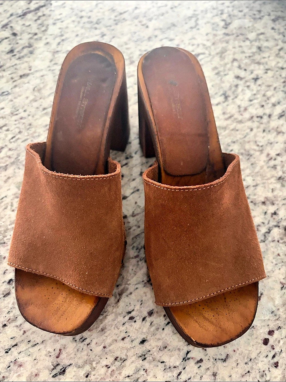 Valentino Wooden Heel Suede Clogs in Brown EU 39